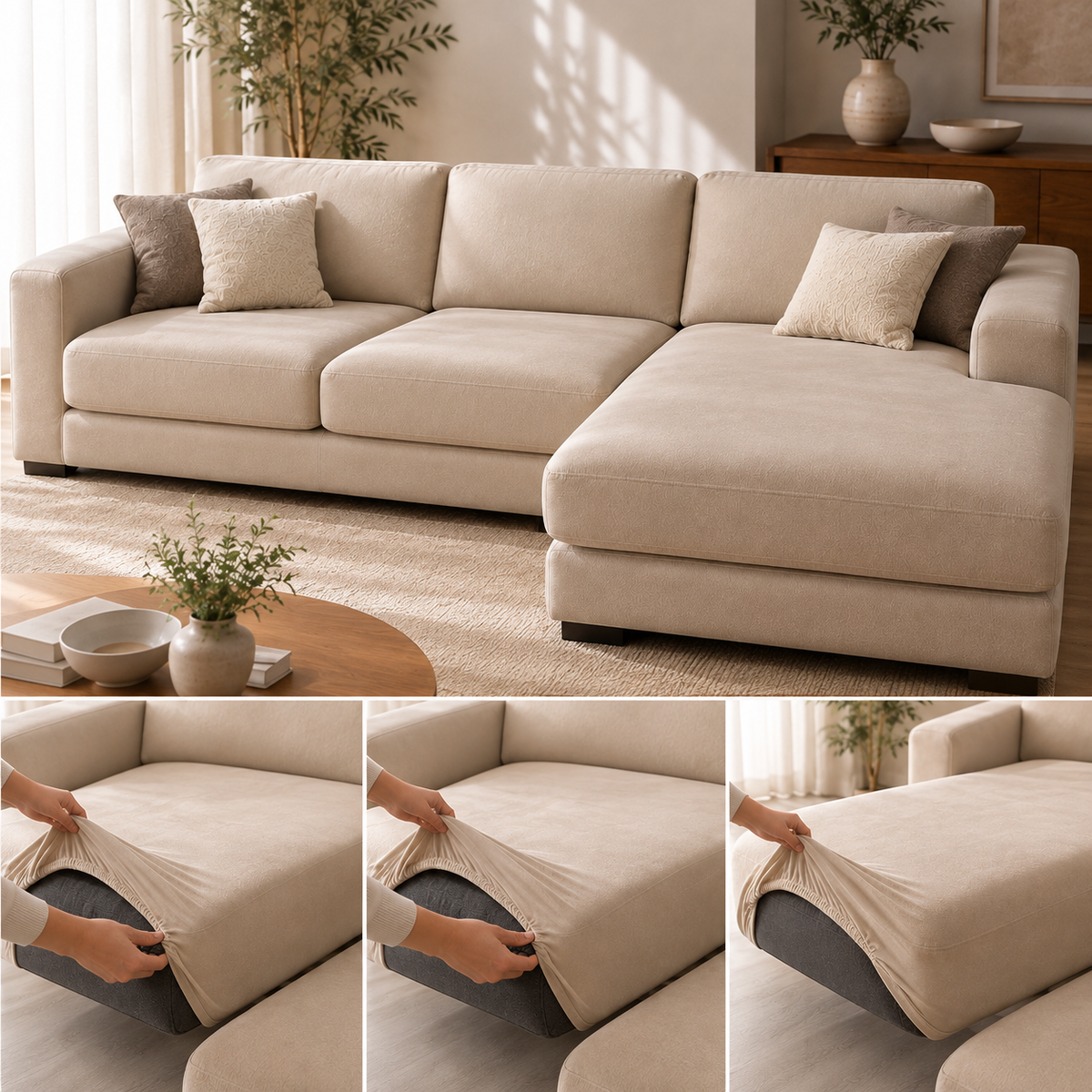 Pack Housse Canapé d’Angle – 2 Assises + Méridienne
